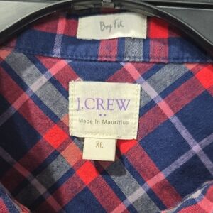 J. Crew Vintage Red, Navy & Pink Plaid Boy Fit Button-Down Shirt - XL